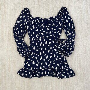 Reformation Cammi Long Sleeve Wrap Mini Dress in Blue Splatter Print 12
